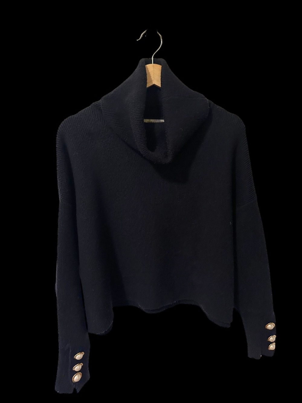 Zara Navy Blue Turtleneck Sweater | Pearl Cuff Detail | Small